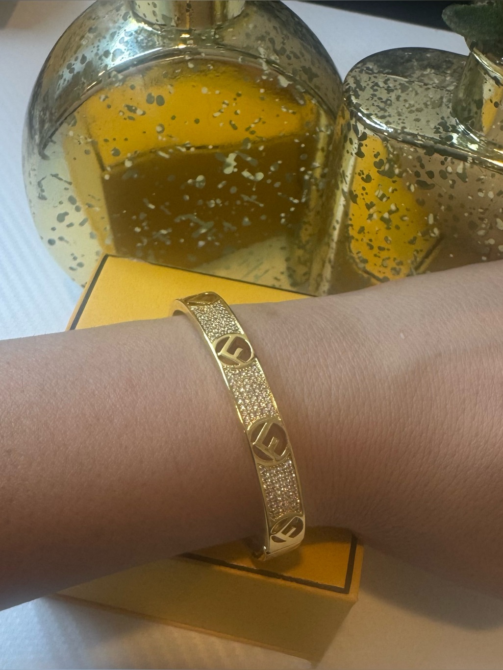 Fendi Gold Pav Logo Bangle Bracelet